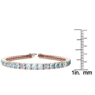 Aquamarine Bracelet: Aquamarine Jewelry: 9 1/2 Carat Aquamarine and Diamond Alternating Tennis Bracelet In 14 Karat Rose Gold, 8 1/2 Inches