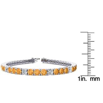 10 1/2 Carat Citrine and Diamond Alternating Tennis Bracelet In 14 Karat White Gold, 8 Inches
