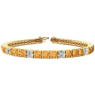 8 1/2 Carat Citrine and Diamond Alternating Tennis Bracelet In 14 Karat Yellow Gold, 6 1/2 Inches