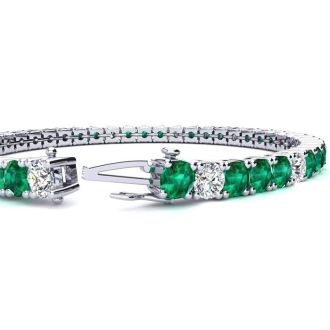 11 Carat Emerald and Diamond Alternating Tennis Bracelet In 14 Karat White Gold, 7 Inches