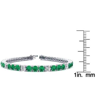 11 Carat Emerald and Diamond Alternating Tennis Bracelet In 14 Karat White Gold, 7 Inches