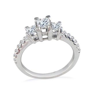 1ct Princess Cut Three Diamond Engagement Ring in 14k White Gold. H/I, SI2