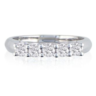 1 Carat Five Diamond Wedding Band In 14 Karat White Gold