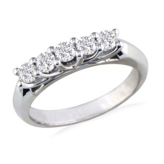 1 Carat Five Diamond Wedding Band In 14 Karat White Gold