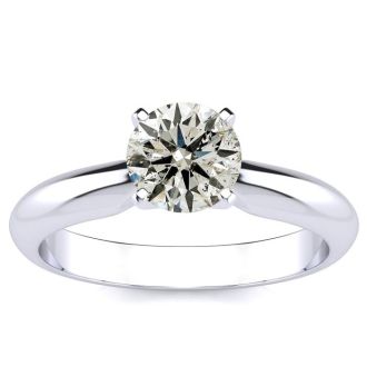 Round Engagement Rings, 1 Carat Round Diamond Solitaire Ring Crafted In 14K White Gold