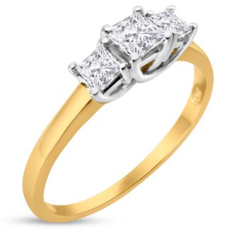 1/2ct Princess Three Diamond Ring in 14k Yellow Gold, I/J, SI2/SI3
