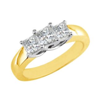 3/4ct Princess Three Diamond Ring in 14k Yellow Gold, G/H, SI1