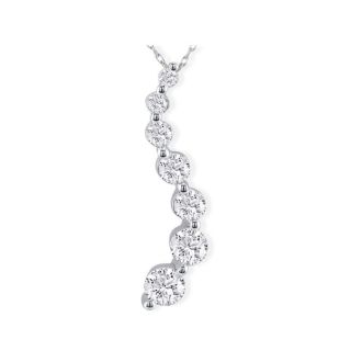 Curve Style 2 Carat 7-Diamond Journey Necklace in 14 Karat White Gold. Natural, Earth-Mined Diamonds
