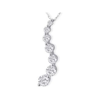 Curve Style 2 Carat 7-Diamond Journey Necklace in 14 Karat White Gold. Natural, Earth-Mined Diamonds