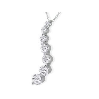 Curve Style 2 Carat 7-Diamond Journey Necklace in 14 Karat White Gold. Natural, Earth-Mined Diamonds