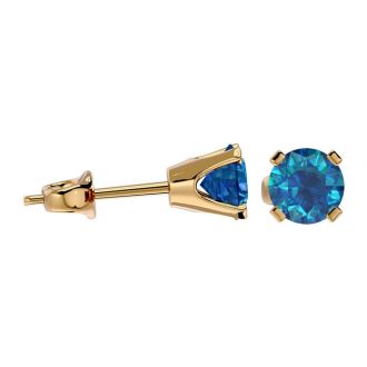 1/2 Carat Blue Diamond Stud Earrings In 14 Karat Yellow Gold