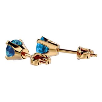 1/2 Carat Blue Diamond Stud Earrings In 14 Karat Yellow Gold