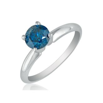 3/4 Carat Blue Diamond Solitaire Ring In 14K White Gold