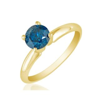 3/4 Carat Blue Diamond Solitaire Ring In 14K Yellow Gold