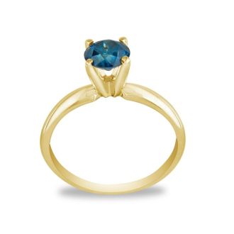 3/4 Carat Blue Diamond Solitaire Ring In 14K Yellow Gold