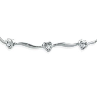 Previously Owned 1/10ct Heart Diamond Bracelet in 10K White Gold