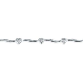 Previously Owned 1/10ct Heart Diamond Bracelet in 10K White Gold