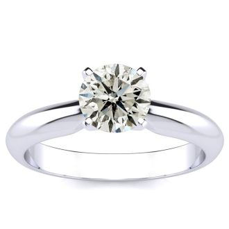 Round Engagement Rings, 1 Carat Diamond Solitaire Ring Crafted In 14K White Gold