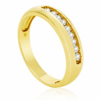 Mens Diamond Wedding Band: 1/4ct Round Diamond Heavy Mens Wedding Band in 14k Yellow Gold
