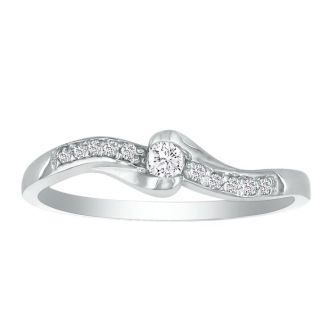 Solid and Fancy 11 Diamond Promise Ring, 10k White Gold
