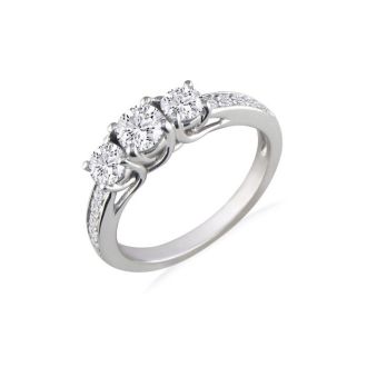 1ct Three Diamond Plus Engagement Ring, 14k White Gold