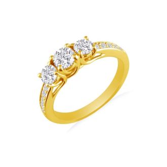 1ct Three Diamond Plus Engagement Ring, 14k Yellow Gold