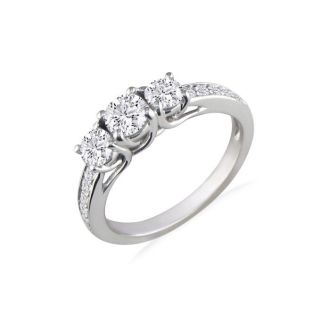 1 1/2ct Three Diamond Plus Engagement Ring, 14k White Gold