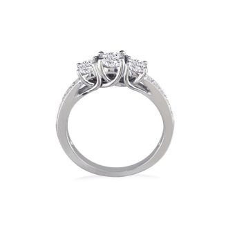 1 1/2ct Three Diamond Plus Engagement Ring, 14k White Gold