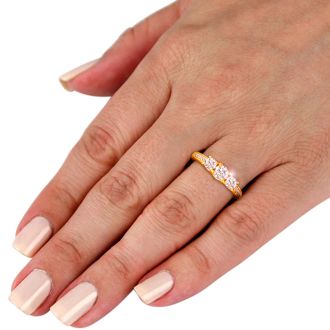 1 1/2ct Three Diamond Plus Engagement Ring, 14k Yellow Gold