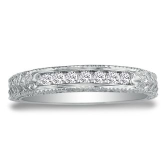 1/8 Carat Diamond Wedding Band Antique Style In White Gold