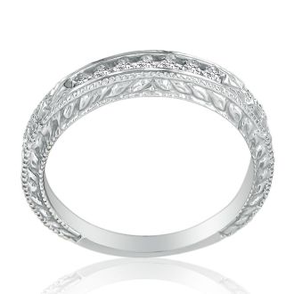 1/8 Carat Diamond Wedding Band Antique Style In White Gold