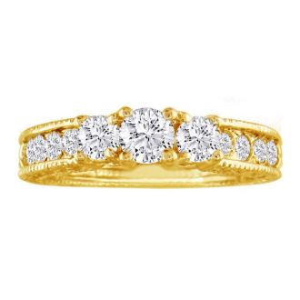 Gorgeous 1ct Antique Style Three Diamond Plus Ring in 14k Yellow Gold