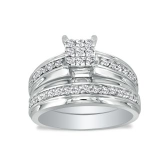 1/2ct Princess Shaped Head Diamond Bridal Set in 10k White Gold
