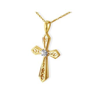 Filigree Diamond Cross Pendant in 10k Yellow Gold