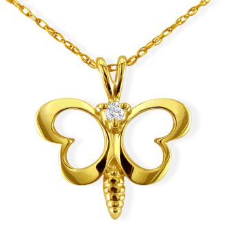 Cute Diamond Butterfly Pendant in 10k Yellow Gold