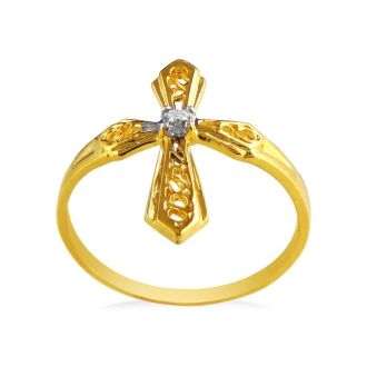 Diamond Cross Ring in Yellow Gold