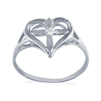 10k White Gold Filigree Diamond Cross Ring