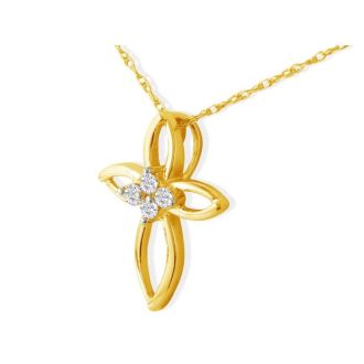 .10ct 4 Diamond Center Point Cross Pendant in 10k Yellow Gold