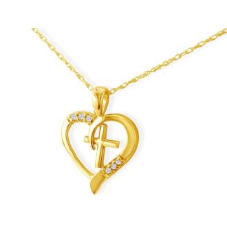 .03ct Cross in Heart Pendant in 10k Yellow Gold