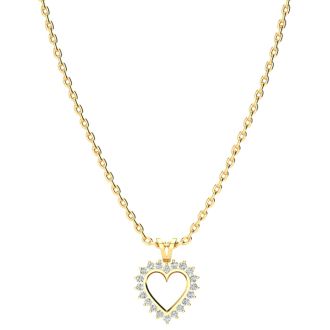1/4 Carat Classic Diamond Heart Pendant in Yellow Gold