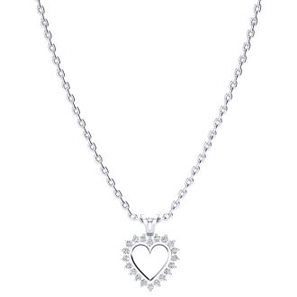 1/4 Carat Classic Diamond Heart Pendant in White Gold