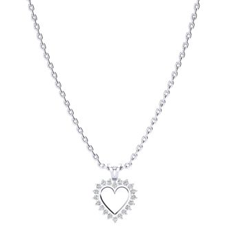 1/4 Carat Classic Diamond Heart Pendant in White Gold