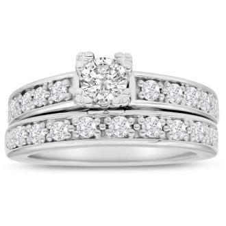 1ct Ladies Traditional Diamond Bridal Set, 14K White Gold