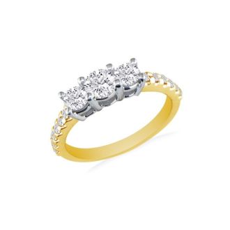 1ct Round Brilliant Cut Three Diamond Bridal Set in 14k Yellow Gold