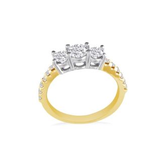 1ct Round Brilliant Cut Three Diamond Bridal Set in 14k Yellow Gold