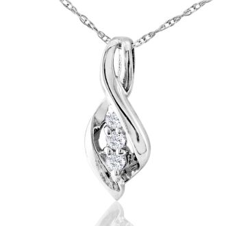1/10ct Swirl Style Three Diamond Pendant in Solid Sterling Silver