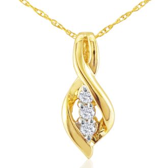 1/10 Carat Three Diamond Swirl Pendant In 10k Yellow Gold