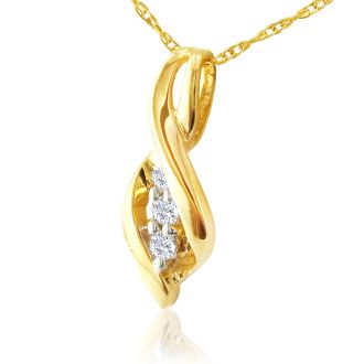 1/10 Carat Three Diamond Swirl Pendant In 10k Yellow Gold