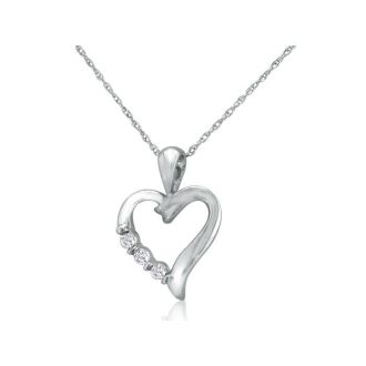 .08ct Three Diamond Heart Pendant in 10k White Gold