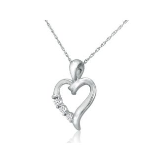.08ct Three Diamond Heart Pendant in 10k White Gold